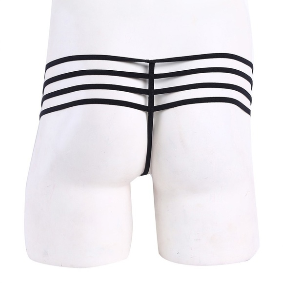 Black Faux Leather Multistrap Thong - Picture 2 of 5